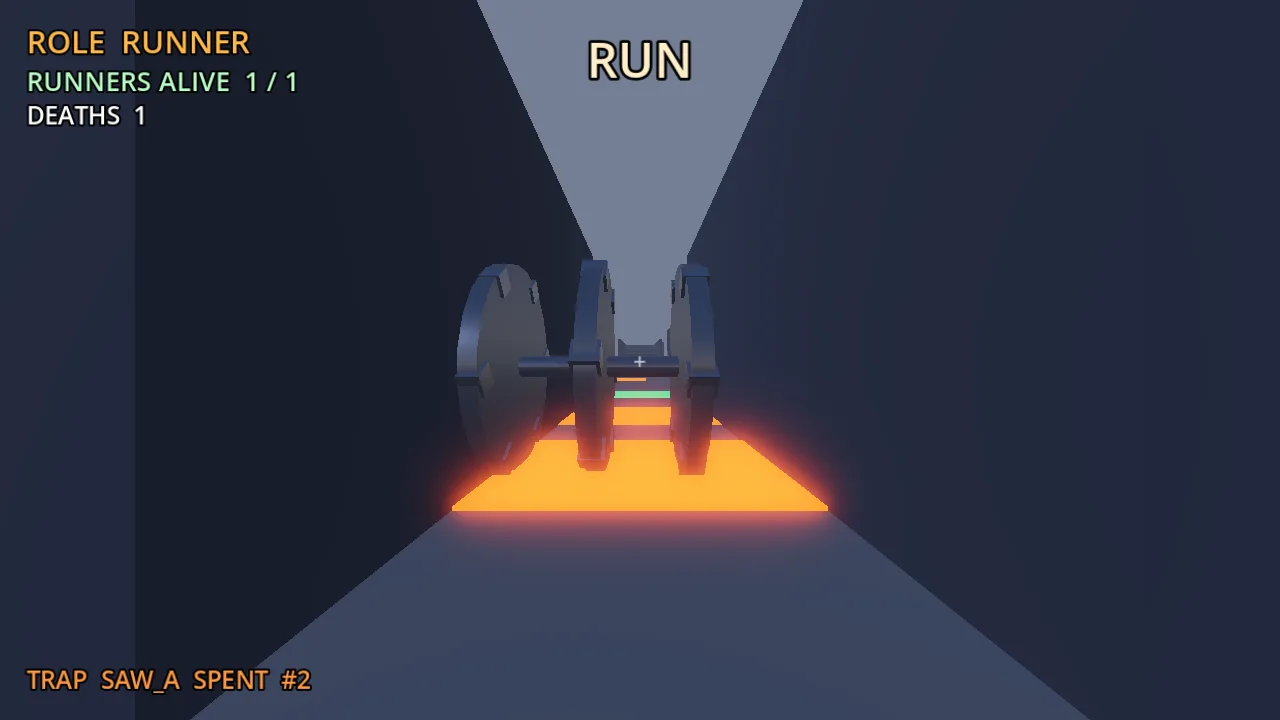 A first person view of a saw trap firing across a corridor